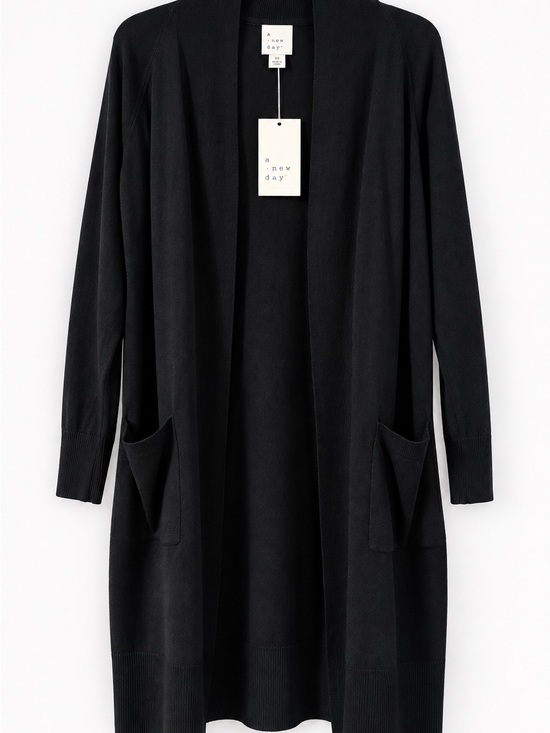 a new day Sweaters - A new day Black Open-Front Longline Cardigan with Pockets Size XS NWT